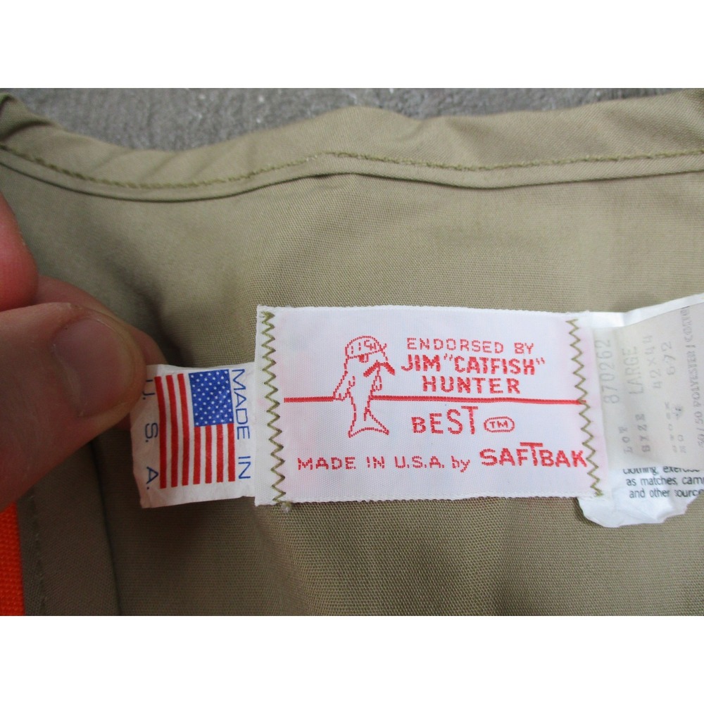 Vintage SafTbak Hunting Vest Large 42x44 Orange Tan USA Catfish Hunter Pockets - Picture 3 of 11